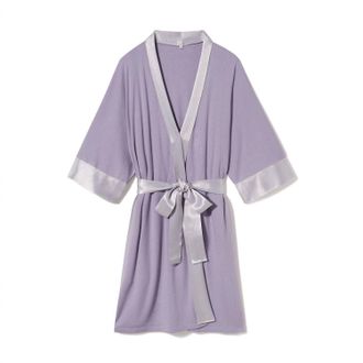 Pj Harlow Shala Knit Robe With Pockets And Satin Trim In Lavender