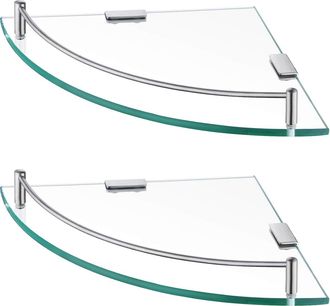 No Brand Estante Esquinero De Vidrio Para Ba&ntilde;o, Paquete De 2, Estante De Vidrio Templado Con Riel, Acero Inoxidable Sus 304, Montaje En Pared, Acabado Cepillad