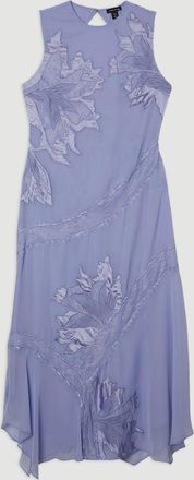 Karen Millen Womens Applique And Lace Georgette Sleeveless Woven Midi Dress - Blue - Size 12 UK