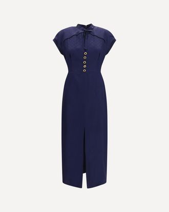 Alessandra Rich Silk midi Dress with buttons and contrast piping Female 42