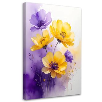 Feeby Cuadro Sobre Lienzo Flores Moradas Y Amarillas Naturaleza 70x100