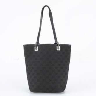 Gucci Black Leather Canvas Handbag Shoulder Bag Tote Bag (Pre-Owned)