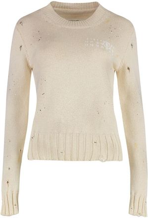 Maison Margiela Womens Cotton Crew-neck Sweater - Ivory - Size Large