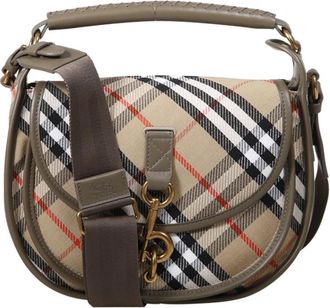 Burberry Clip Messenger Tas in Sand Check - Dames - Handtassen - Beige - ONE Size - Katoen - Tassen