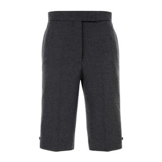Thom Browne Gestreepte wollen flanellen bermuda shorts - Dames - Korte Broeken - Grijs - S - Wol - Korte Broeken