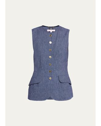 Carolina Herrera Linen-Wool Flannel Single-Breasted Vest