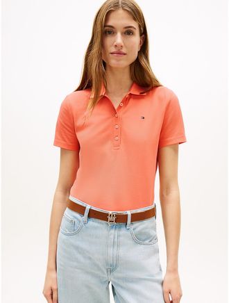 Tommy Hilfiger Womens Slim Fit Stretch-Cotton Polo - Pink - XXL
