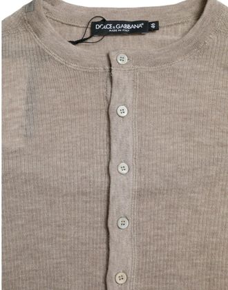 Dolce & Gabbana Mens Henley Pullover Beige Cashmere Sweater Clothing