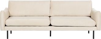 Beliani Sof&aacute; 3 Plazas Tapizado De Terciopelo Patas Negras Coj&iacute;n De Asiento Estilo Retro Moderno Beige Claro Vinterbro