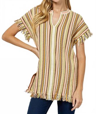 Vanessa Bruno Striped V-Neck Fringe Tunic In Multi