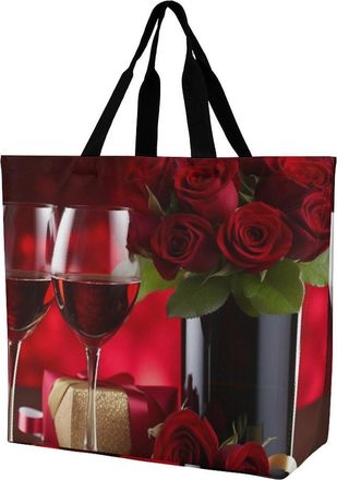Generic Wine And Red Roses Women Handbag Waterproof Handbag Eco Friendly Handbags For Picnic Beach Daily Use