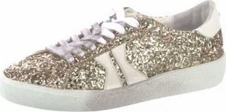 KOIO Womens Leather Glitter Sneakers In Gold