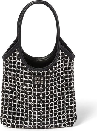 Miu Miu Ivy Satin Handbag With Synthetic Crystals, Woman, Black