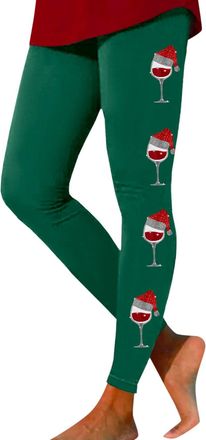Generic Christmas Leggings for Women UK Xmas Gym Yoga Legging Winter High Waisted Ladies Sports Seamless Leggings Christmas Santa Printed Pants Green