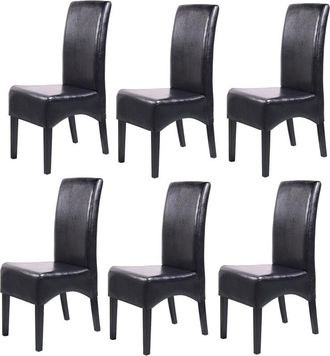 Hhg Lote De 6 Sillas De Comedor Silla De Cocina Silla Latina, Cuero, Negro, Patas Oscuras