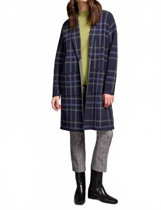 Tribal Double Knit Plaid Coatigan In Sapphire
