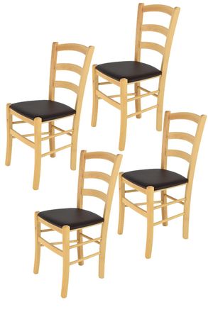 Tommychairs Tommychairs 4 Sillas Venice En Haya Color Natural, Asiento Polipiel Moka