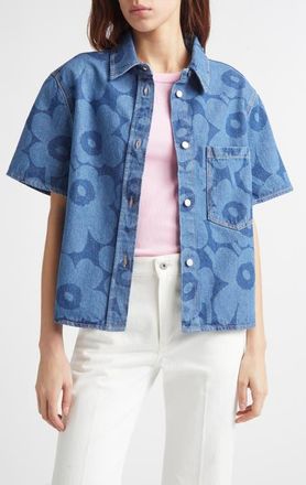 Marimekko Maridenim Kuvata Unikko Floral Print Top in Mid Indigo at Nordstrom, Size 34