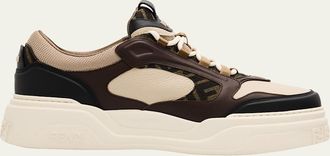 Fendi Mens Force Leather & Jacquard Low-Top Sneakers