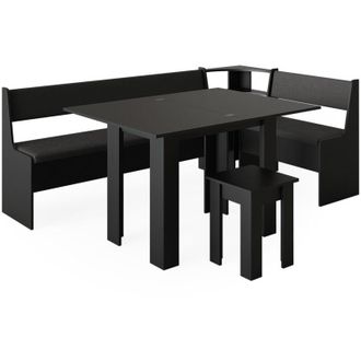 Vicco Conjunto Con Banco Esquinero Roman, Negro, 120 X 41.5 Cm Con Mesa