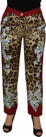 Dolce & Gabbana Womens Leopard Floral Printed Silk Trousers Multicolor