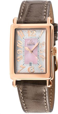 Gevril Group Ave of Americas Mini Rose Stainless Steel Case, Pink MOP Dial..Genuine Tan Leather Strap. Swiss Quartz Watch
