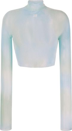 Off-white logo-print tie-dye crop top - women - Polyester/Polyamide - 42 - Blue