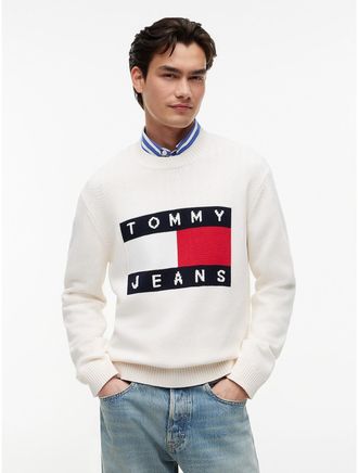 Tommy Hilfiger Mens Tommy Jeans Flag Logo Crewneck Sweater - White - XL
