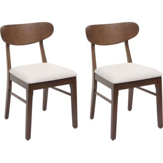 Hhg Set 2x sedie sala pranzo soggiorno HHG-698 79x45x49cm 150kg tessuto legno scuro avorio