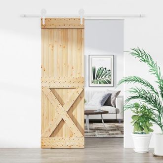 Berkfield Home Sliding Door with Hardware Set 70x210 cm Solid Wood Pine in Brown