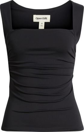 Open Edit Ruched Square Neck Tank in Black at Nordstrom, Size Xx-Small