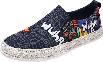 Generic Men Canvas Casual Shoes for Spring Autumn Seasons Breathable Flat Linen Upper Comfortable Daily Wear Lightweight Design (Blue, 7.5)