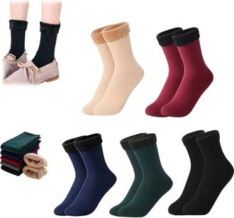 Generic 10pcs/5 Pairs Autumn winter Socks for Women,Thickened Fleece Lined Autumn Winter Socks,Self-Heating Cold-Proof Snow Socks (5H)