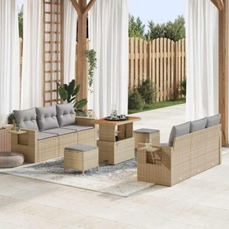 vidaXL Conjunto De Sof&aacute; De Jard&iacute;n 9 Pcs Beige Rat&aacute;n Sint&eacute;tico Vidaxl