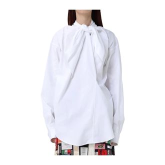 Moschino Camisa Oversize con Cuello Corbata - Blouses & Shirts - Mujer - Blanco - M