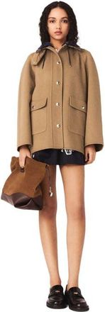 Maje Wool coat with removable hood in Beige at Nordstrom, Size 42 Eu