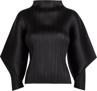 Pleats Please Issey Miyake Pleated Mock-neck Woven top - Black - 5