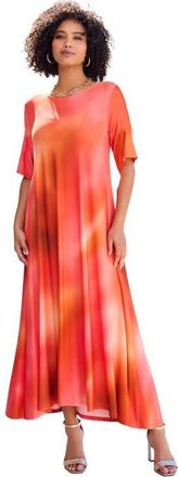 Roaman's Plus Size Stretch Knit High Low Short Sleeve Maxi Dress in Copper Soft Mist at Nordstrom, Size 24