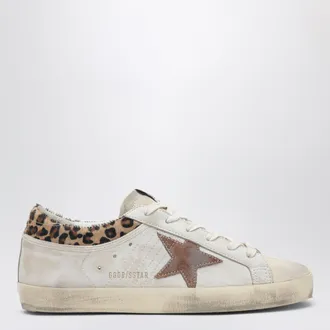 Golden Goose Sneakers Super-Star bianca e beige con dettagli in cavallino
