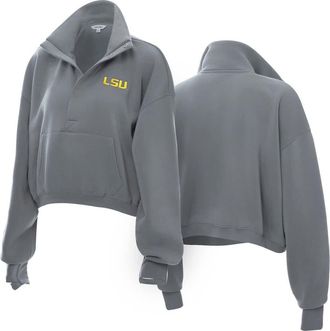 ZooZatZ Womens ZooZatz Gray LSU Tigers Cropped Powerhouse Half-Snap Sweatshirt at Nordstrom, Size Medium