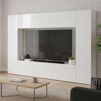 Dmora Dmora Mueble De Sala De Estar, Made In Italy, Base De Soporte Para Tv Y Muebles Altos Y Estantes, Juego De Sala De Estar Moderno, 260x30h180 Cm, Color