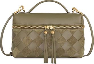 Rebecca Minkoff Frankie Woven Leather Train Case in Willow at Nordstrom