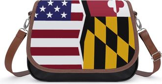 Generic U.S.A. And Maryland State Flag Fashion Womens Crossbody Bags Novelty Handbag Shoulder Bag Purse