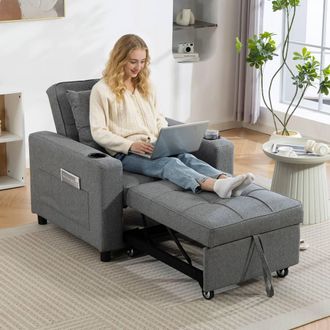 HOMCOM 3-in-1 Sofa Bed, Convertible Sleeper Chair with Adjustable Backrest in Dark Grey | Size: 1 Seater