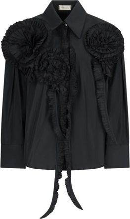 Blumarine Taffeta Blouse met 3D Rozen - Dames - Overhemden - Zwart - XS - Polyester - Overhemden