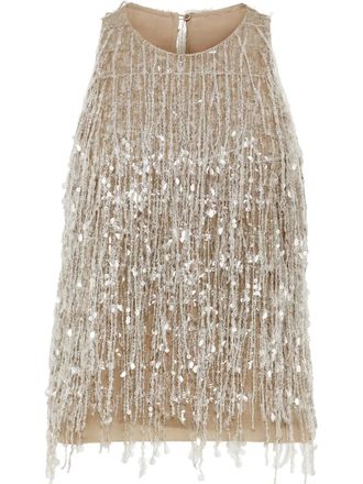 Brunello Cucinelli waterfall-embroidery silk top - women - Silk - S - Neutrals