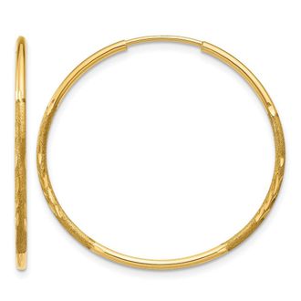 Diamond2Deal 14k Yellwo Gold 1.0mm Diamond-cut Round Hoop Earring 25 mm