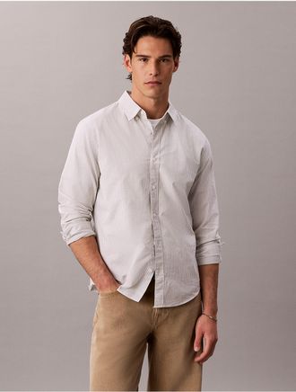 Calvin Klein Jeans Calvin Klein Mens Cotton Stretch Stripe Oxford Classic Button-Down Shirt - Green - XL