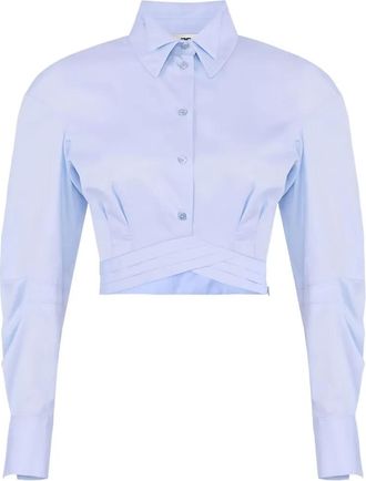 Elisabetta Franchi Cropped blouse met dubbele kraag - Blauw