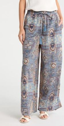 T Tahari Patchwork Print Pull-On Wide Leg Pants in Blue Patchwork Print at Nordstrom Rack, Size X-Small